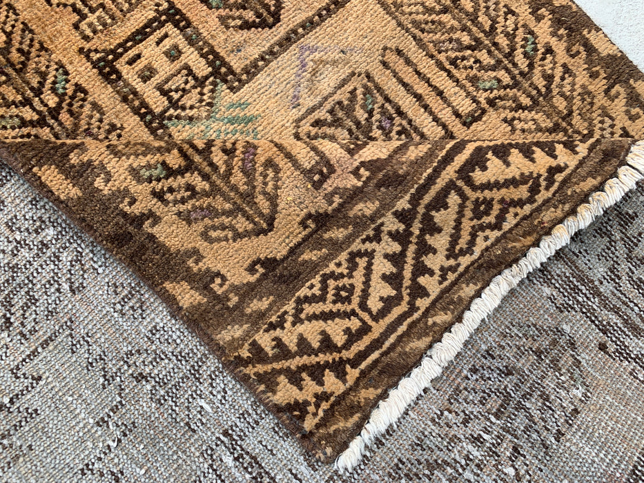 6'10 x 2'8 Hand-Knotted Persian Wool Runner Rug in Beige, Brown & Taupe Tribal Pictorial Design | KBHM-1113