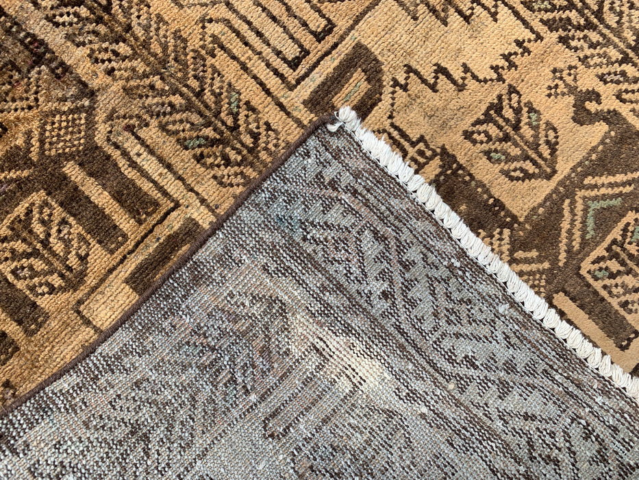 6'10 x 2'8 Hand-Knotted Persian Wool Runner Rug in Beige, Brown & Taupe Tribal Pictorial Design | KBHM-1113