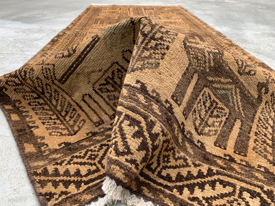 6'10 x 2'8 Hand-Knotted Persian Wool Runner Rug in Beige, Brown & Taupe Tribal Pictorial Design | KBHM-1113