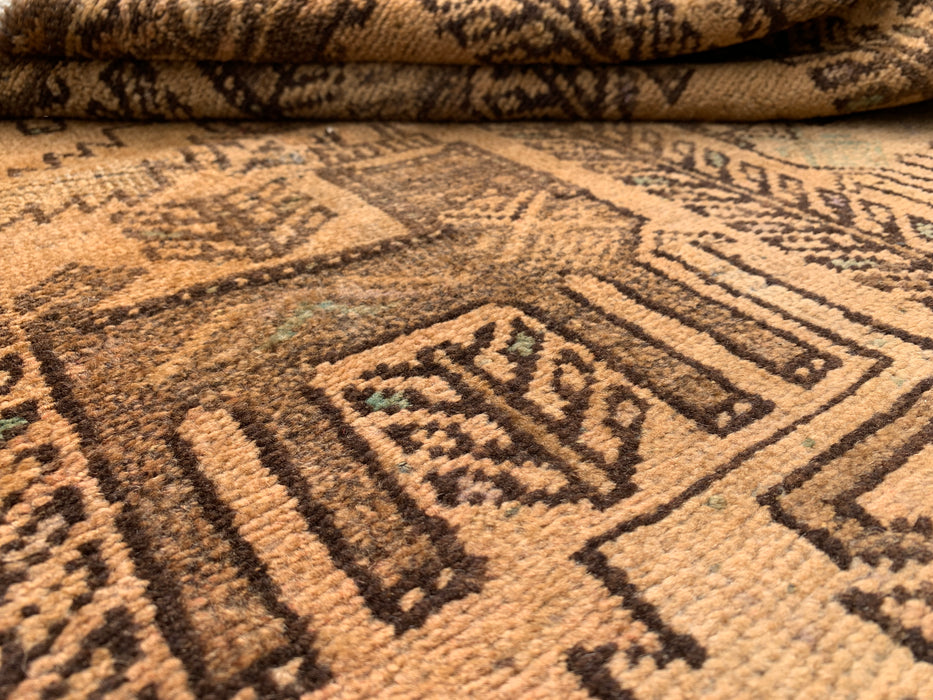 6'10 x 2'8 Hand-Knotted Persian Wool Runner Rug in Beige, Brown & Taupe Tribal Pictorial Design | KBHM-1113
