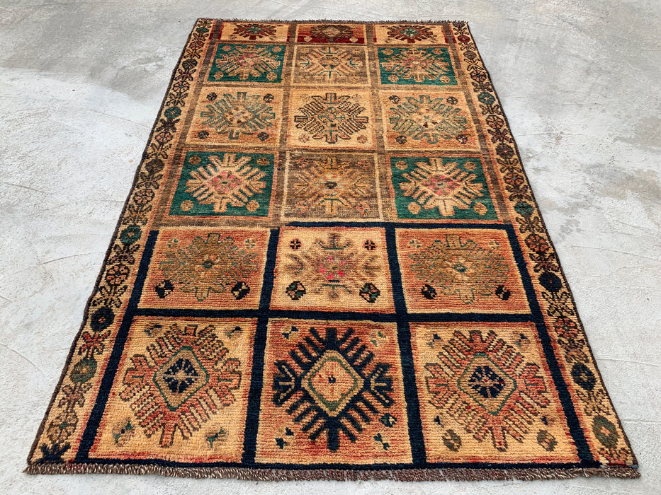 Hand-Knotted Persian Wool Rug 6'3 x 4'0 Beige Teal Geometric Accent Rug KBHM-1114