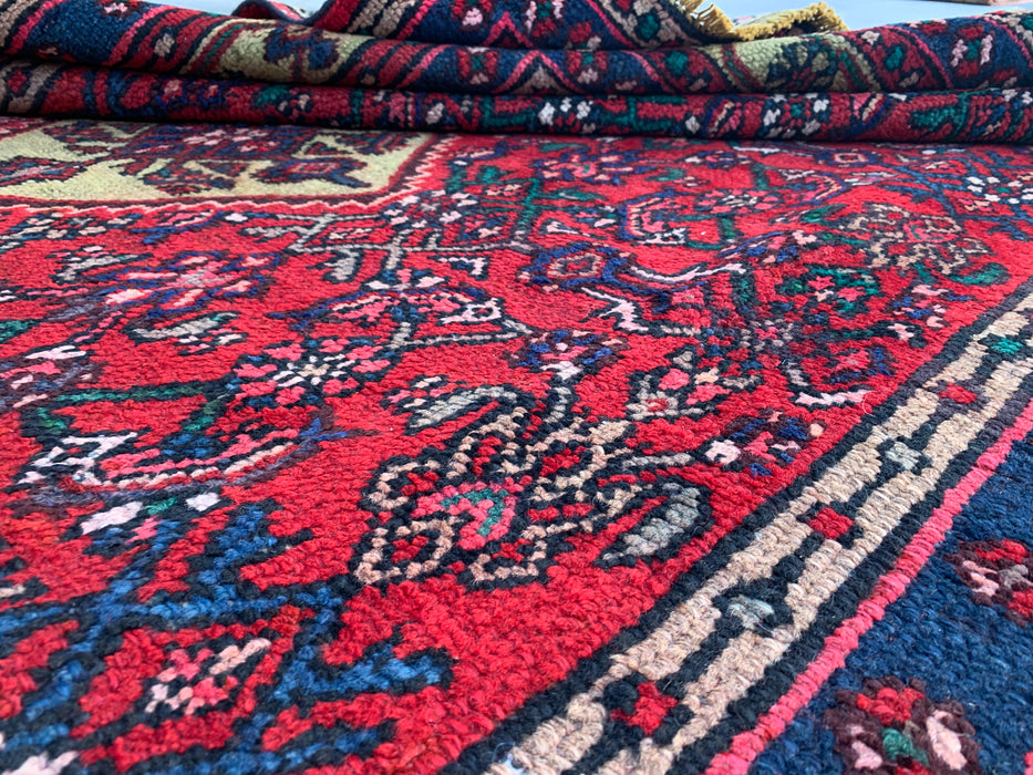 Red & Navy Hand-Knotted Persian Wool Area Rug – 10'2" x 6'11" – KBHM-1116