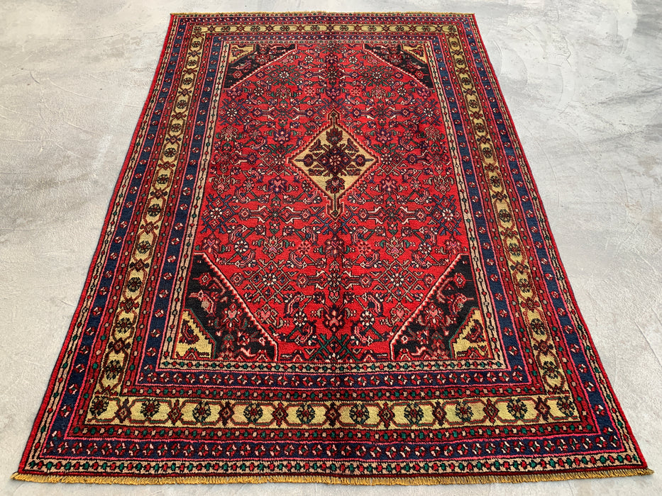 Red & Navy Hand-Knotted Persian Wool Area Rug – 10'2" x 6'11" – KBHM-1116
