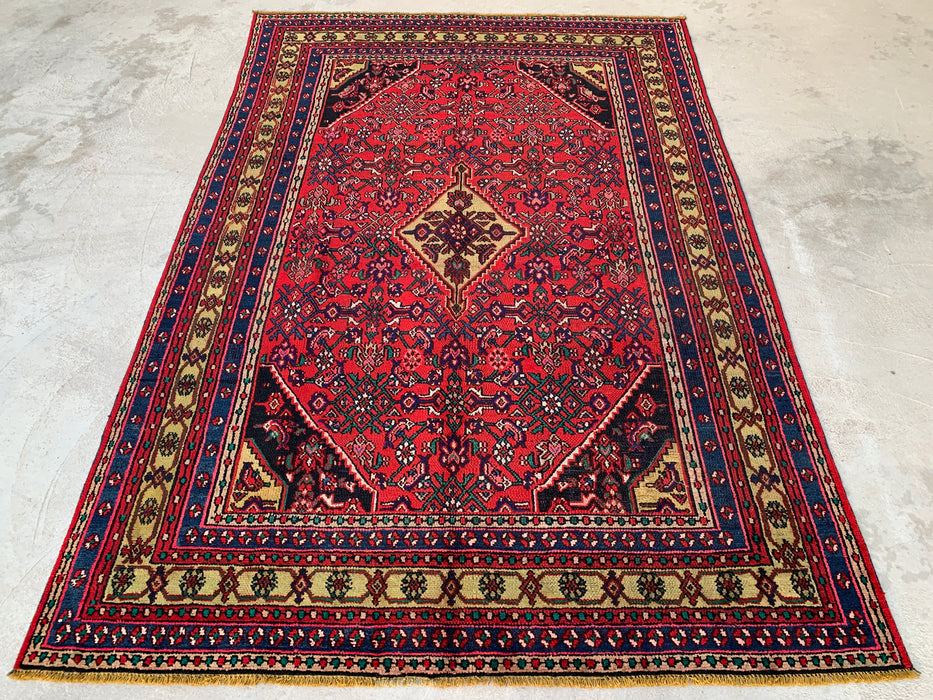 Red & Navy Hand-Knotted Persian Wool Area Rug – 10'2" x 6'11" – KBHM-1116