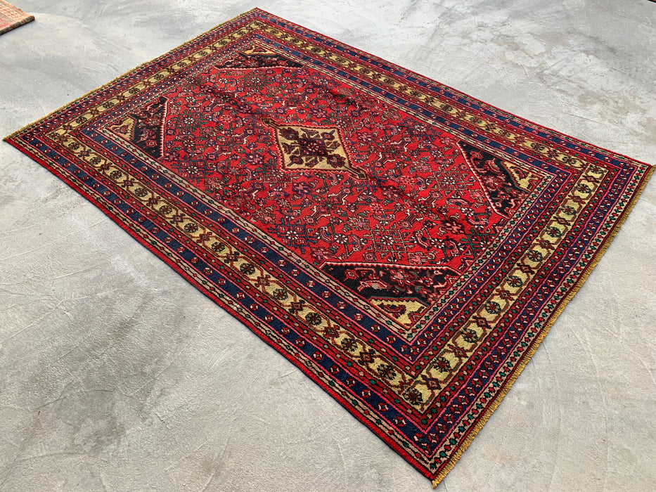 Red & Navy Hand-Knotted Persian Wool Area Rug – 10'2" x 6'11" – KBHM-1116
