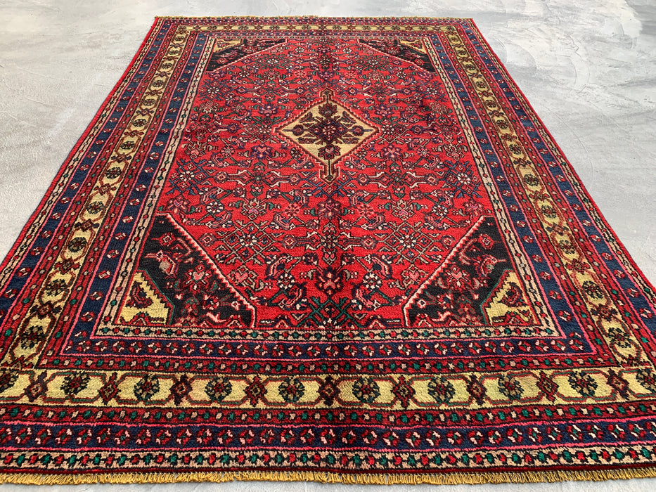 Red & Navy Hand-Knotted Persian Wool Area Rug – 10'2" x 6'11" – KBHM-1116