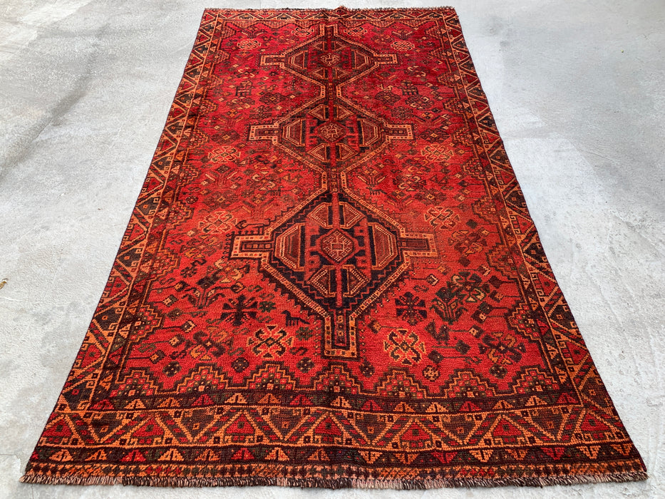 7'11 x 4'5 Hand-Knotted Persian Wool Rug in Red, Rust & Brown Tribal Geometric Medallion Design | KBHM-1119