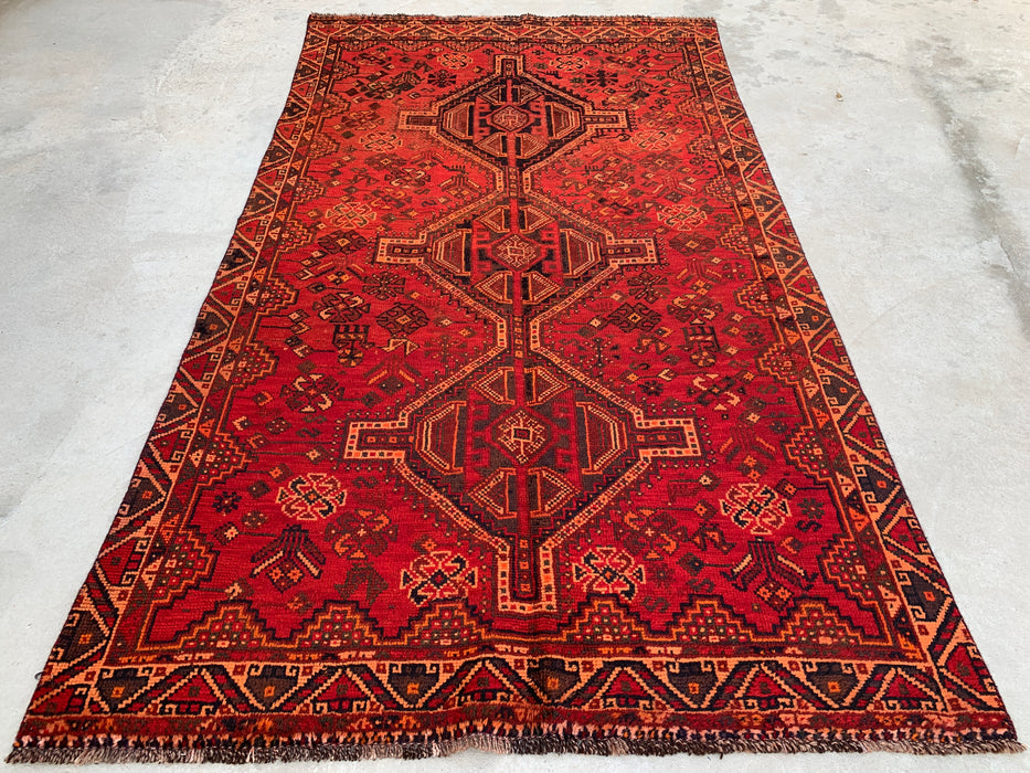 7'11 x 4'5 Hand-Knotted Persian Wool Rug in Red, Rust & Brown Tribal Geometric Medallion Design | KBHM-1119