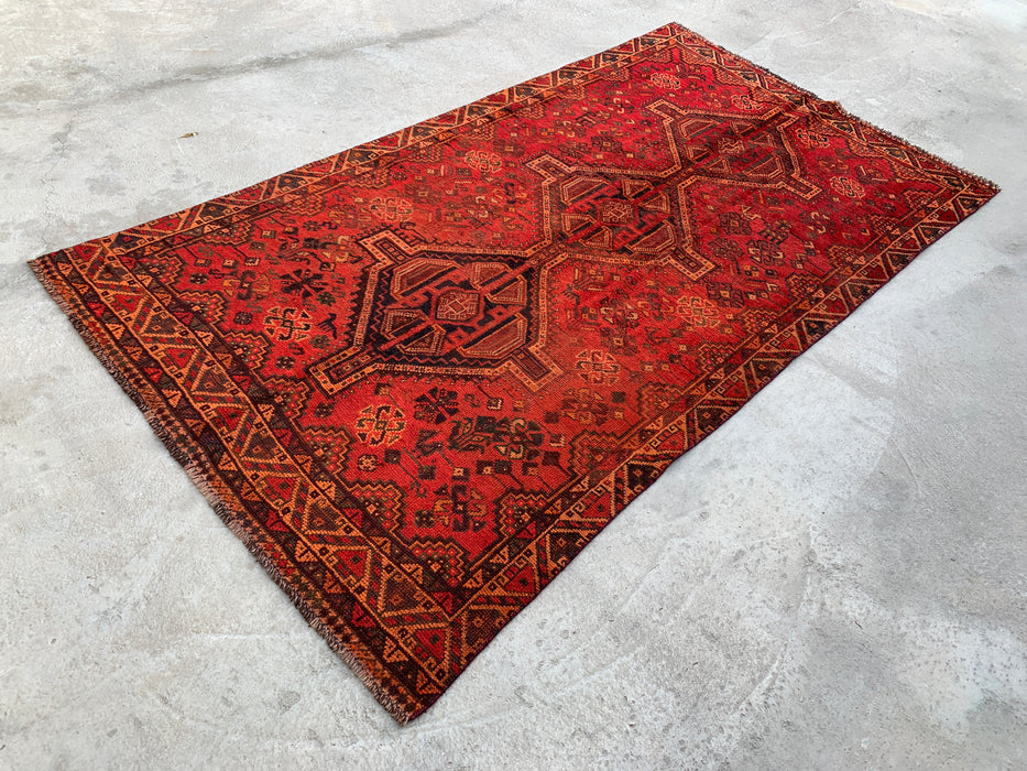 7'11 x 4'5 Hand-Knotted Persian Wool Rug in Red, Rust & Brown Tribal Geometric Medallion Design | KBHM-1119