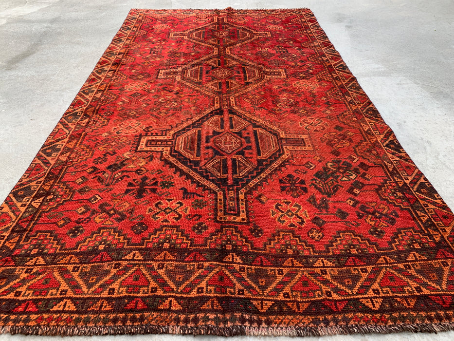 7'11 x 4'5 Hand-Knotted Persian Wool Rug in Red, Rust & Brown Tribal Geometric Medallion Design | KBHM-1119
