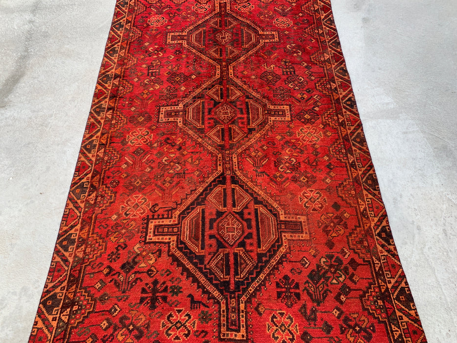 7'11 x 4'5 Hand-Knotted Persian Wool Rug in Red, Rust & Brown Tribal Geometric Medallion Design | KBHM-1119