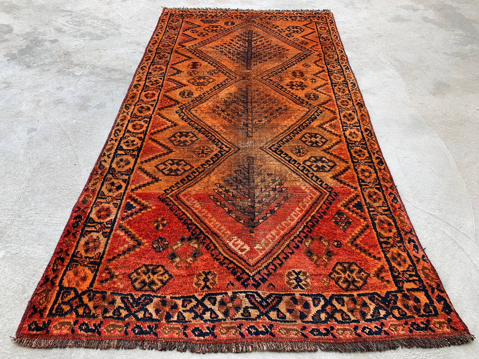 Hand-Knotted Persian Wool Rug 6'7 x 3'6 Rust Orange Tribal Area Rug KBHM-1120
