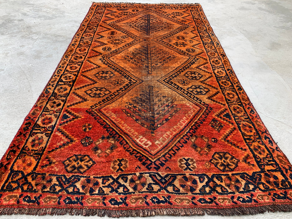 Hand-Knotted Persian Wool Rug 6'7 x 3'6 Rust Orange Tribal Area Rug KBHM-1120