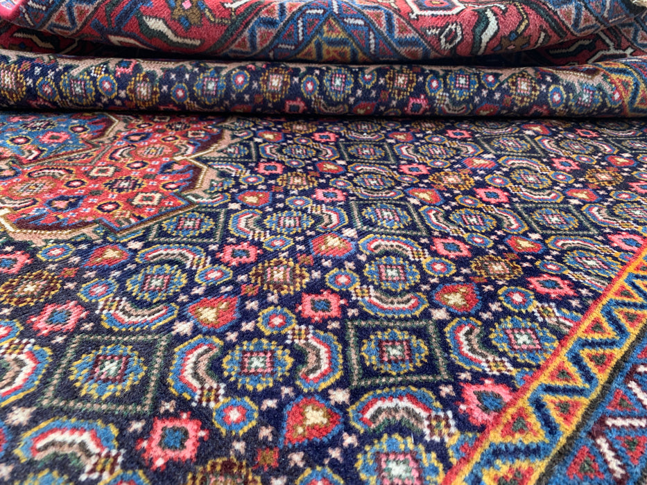 Hand-Knotted Persian Wool Rug – 9'3" x 6'3" – Red / Navy Multi Traditional Medallion Rug – kbhm-1121