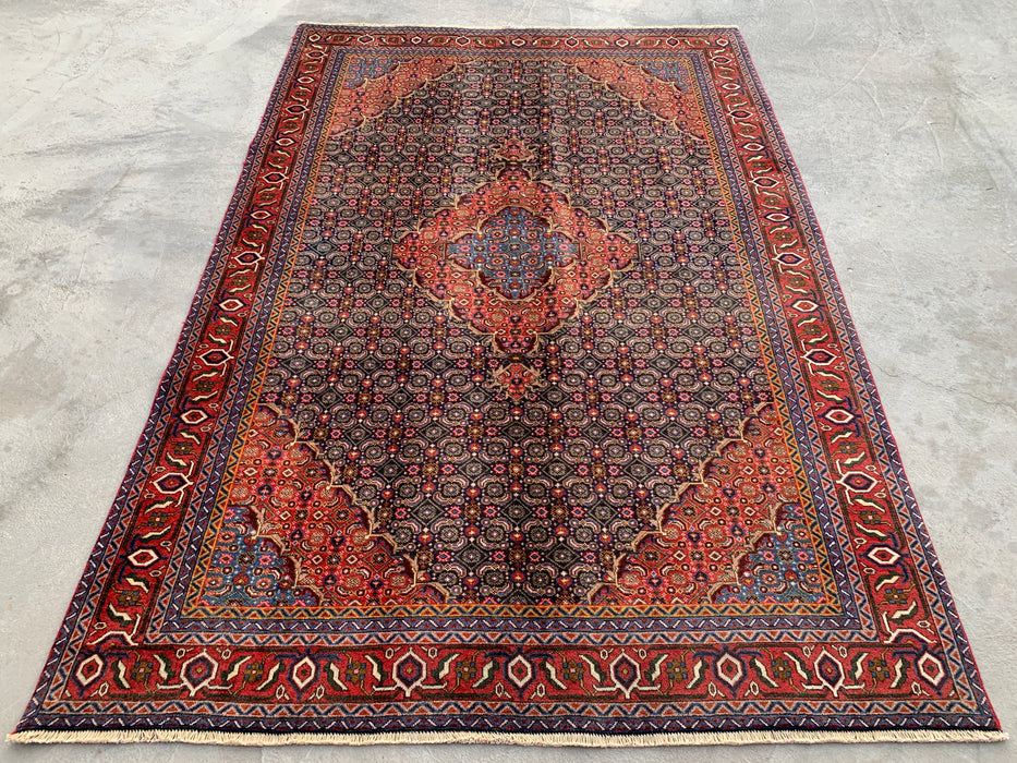 Hand-Knotted Persian Wool Rug – 9'3" x 6'3" – Red / Navy Multi Traditional Medallion Rug – kbhm-1121
