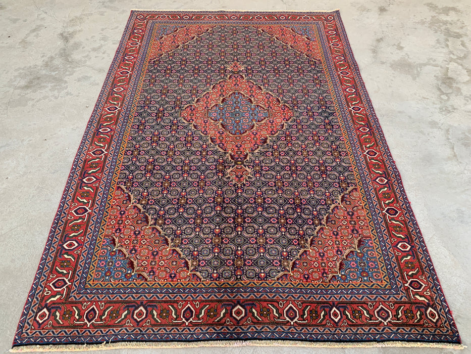 Hand-Knotted Persian Wool Rug – 9'3" x 6'3" – Red / Navy Multi Traditional Medallion Rug – kbhm-1121