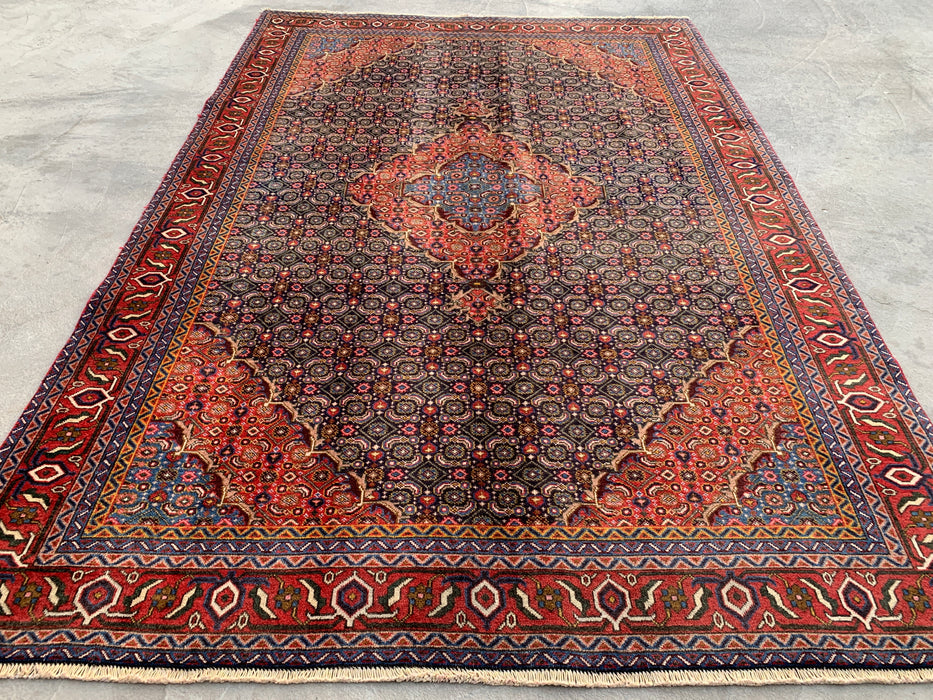 Hand-Knotted Persian Wool Rug – 9'3" x 6'3" – Red / Navy Multi Traditional Medallion Rug – kbhm-1121
