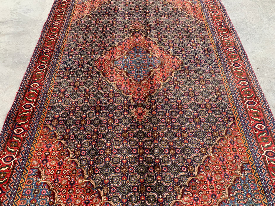 Hand-Knotted Persian Wool Rug – 9'3" x 6'3" – Red / Navy Multi Traditional Medallion Rug – kbhm-1121
