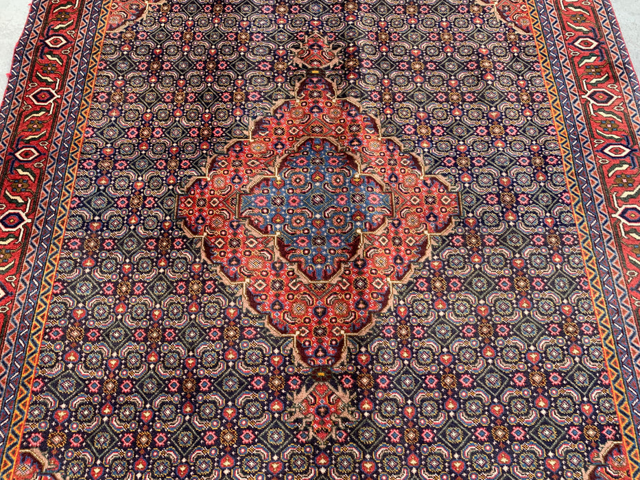 Hand-Knotted Persian Wool Rug – 9'3" x 6'3" – Red / Navy Multi Traditional Medallion Rug – kbhm-1121