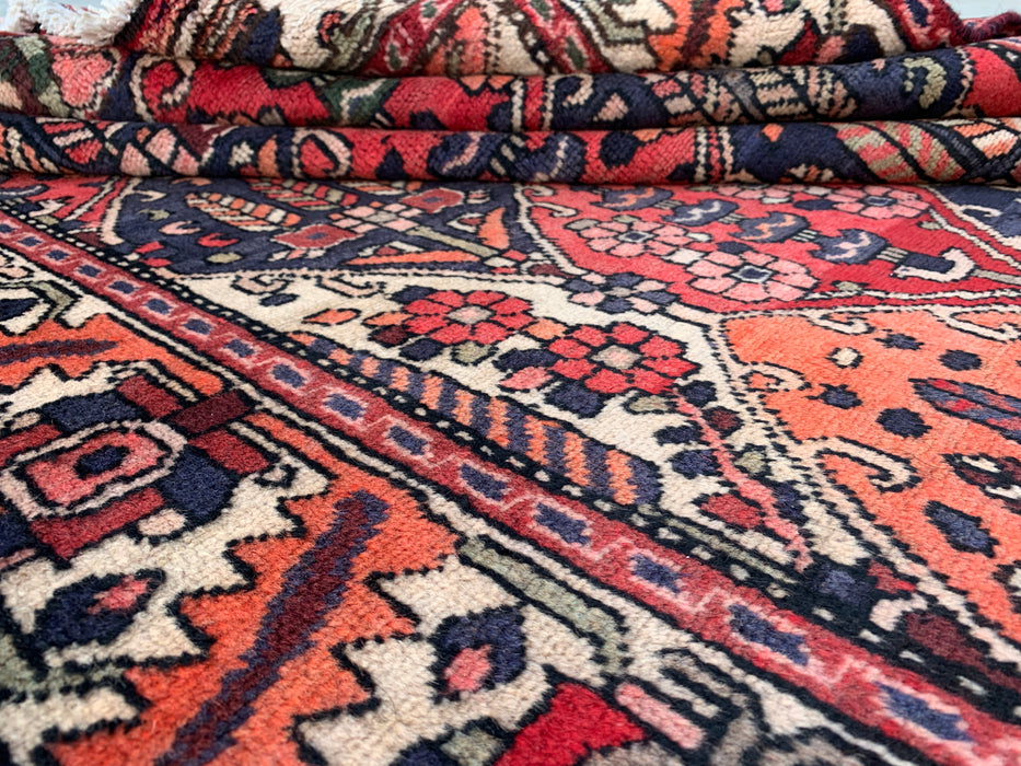 Hand-Knotted Persian Wool Rug 10'0 x 5'6 – Coral, Navy & Ivory | KBHM-1123