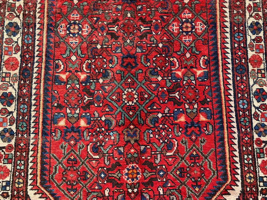 Hand-Knotted Persian Runner Rug 10'4 x 3'6 Red Ivory Wool Rug | KBHM-1124