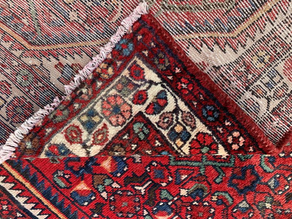 Hand-Knotted Persian Runner Rug 10'4 x 3'6 Red Ivory Wool Rug | KBHM-1124