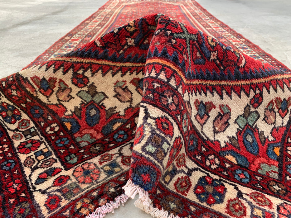 Hand-Knotted Persian Runner Rug 10'4 x 3'6 Red Ivory Wool Rug | KBHM-1124