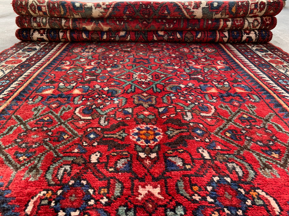 Hand-Knotted Persian Runner Rug 10'4 x 3'6 Red Ivory Wool Rug | KBHM-1124