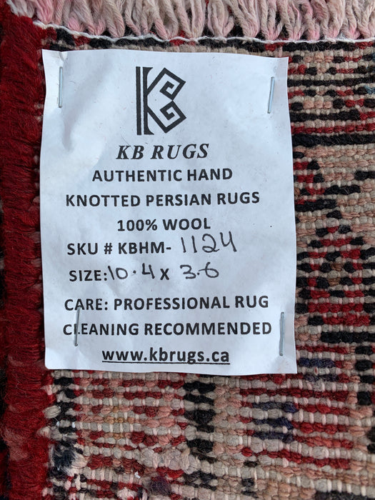 Hand-Knotted Persian Runner Rug 10'4 x 3'6 Red Ivory Wool Rug | KBHM-1124