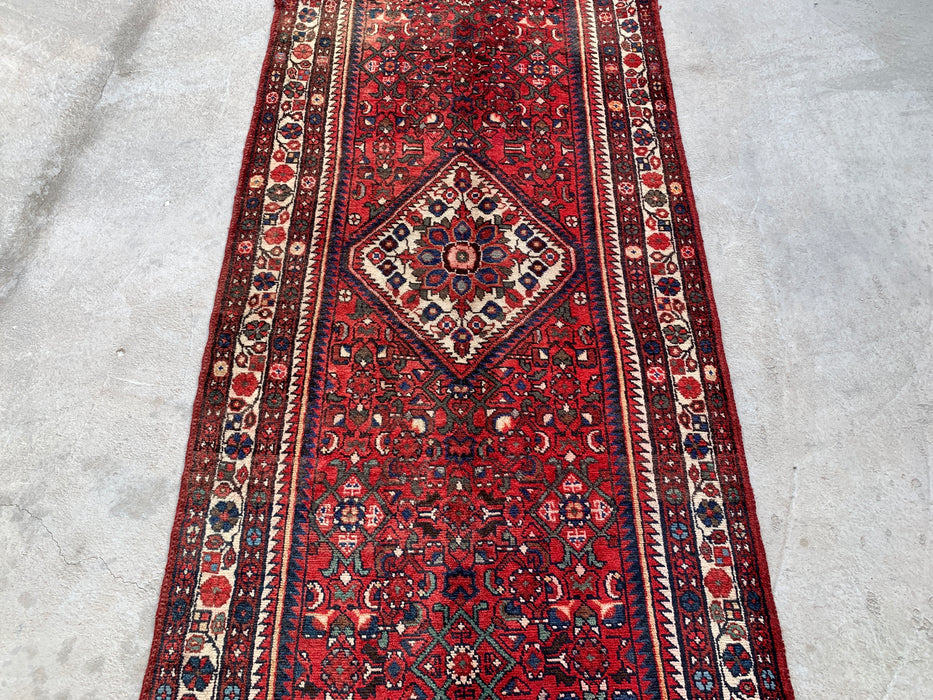 Hand-Knotted Persian Runner Rug 10'4 x 3'6 Red Ivory Wool Rug | KBHM-1124