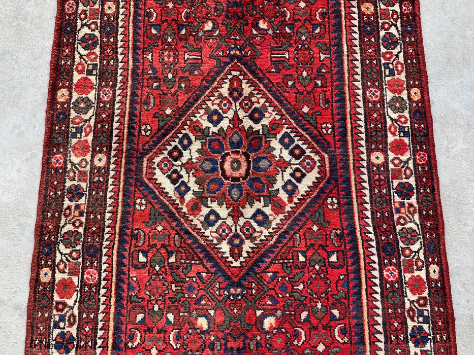 Hand-Knotted Persian Runner Rug 10'4 x 3'6 Red Ivory Wool Rug | KBHM-1124