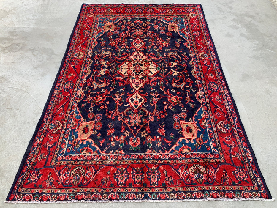 Navy & Red Hand-Knotted Persian Wool Rug 9'3" x 6'2" - KBHM-1125