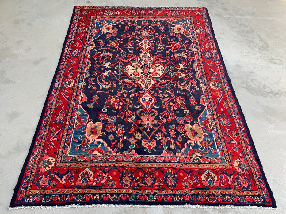Navy & Red Hand-Knotted Persian Wool Rug 9'3" x 6'2" - KBHM-1125