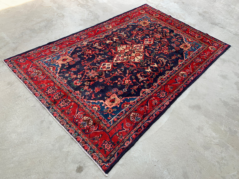 Navy & Red Hand-Knotted Persian Wool Rug 9'3" x 6'2" - KBHM-1125
