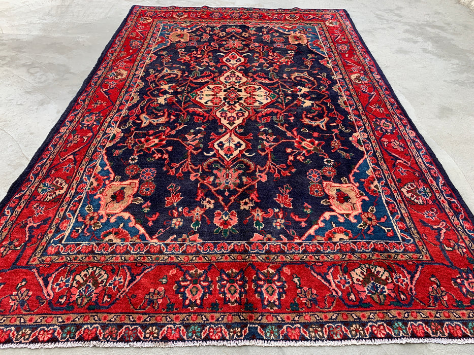 Navy & Red Hand-Knotted Persian Wool Rug 9'3" x 6'2" - KBHM-1125