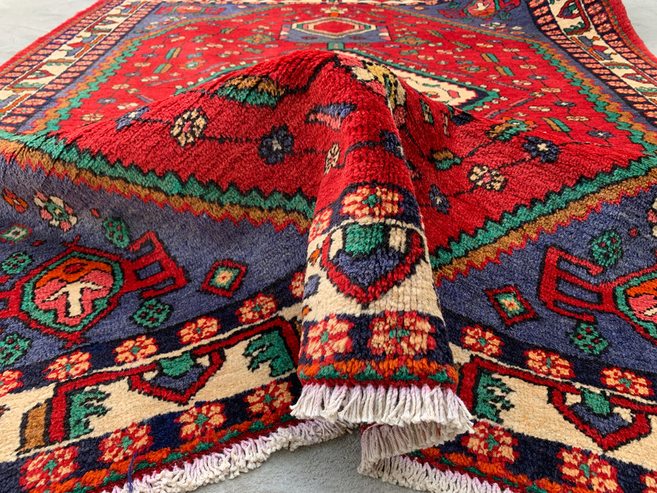Hand-Knotted Persian Wool Rug 6'6 x 5'3 Red Tribal Medallion Area Rug - kbhm-1128