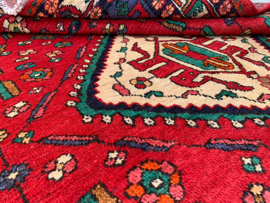 Hand-Knotted Persian Wool Rug 6'6 x 5'3 Red Tribal Medallion Area Rug - kbhm-1128