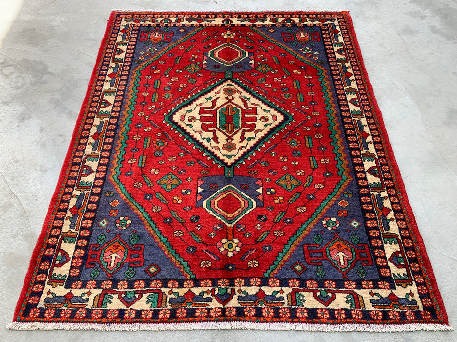 Hand-Knotted Persian Wool Rug 6'6 x 5'3 Red Tribal Medallion Area Rug - kbhm-1128