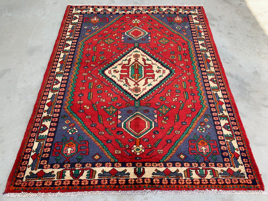 Hand-Knotted Persian Wool Rug 6'6 x 5'3 Red Tribal Medallion Area Rug - kbhm-1128