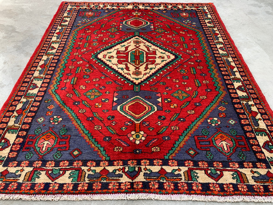 Hand-Knotted Persian Wool Rug 6'6 x 5'3 Red Tribal Medallion Area Rug - kbhm-1128