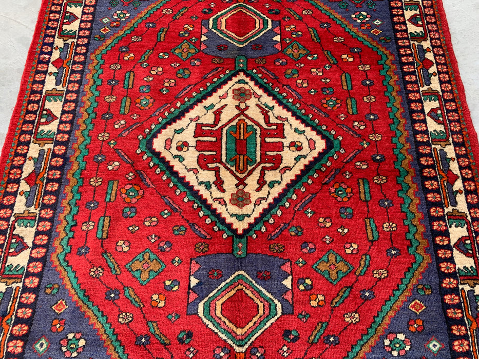 Hand-Knotted Persian Wool Rug 6'6 x 5'3 Red Tribal Medallion Area Rug - kbhm-1128