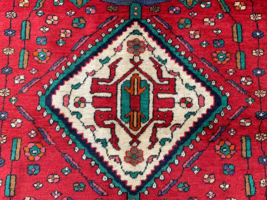 Hand-Knotted Persian Wool Rug 6'6 x 5'3 Red Tribal Medallion Area Rug - kbhm-1128