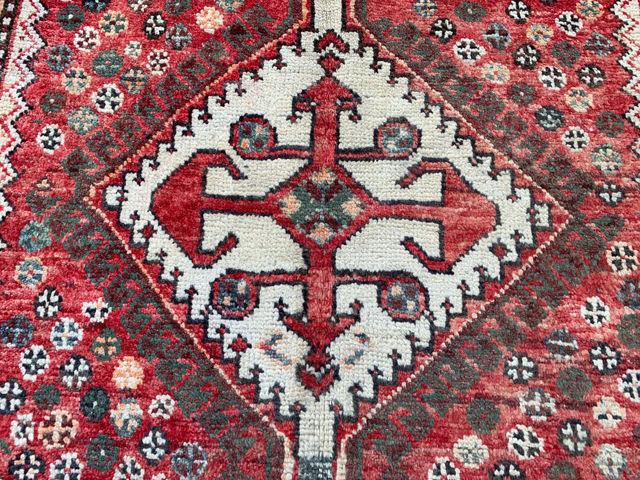 KBHM-1129 Hand-Knotted Persian Wool Runner Rug – 10'1" x 3'3" Red, Ivory & Blue Tribal Medallion Runner