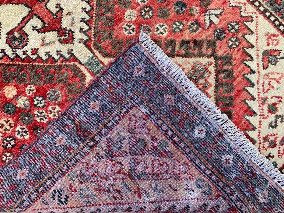 KBHM-1129 Hand-Knotted Persian Wool Runner Rug – 10'1" x 3'3" Red, Ivory & Blue Tribal Medallion Runner