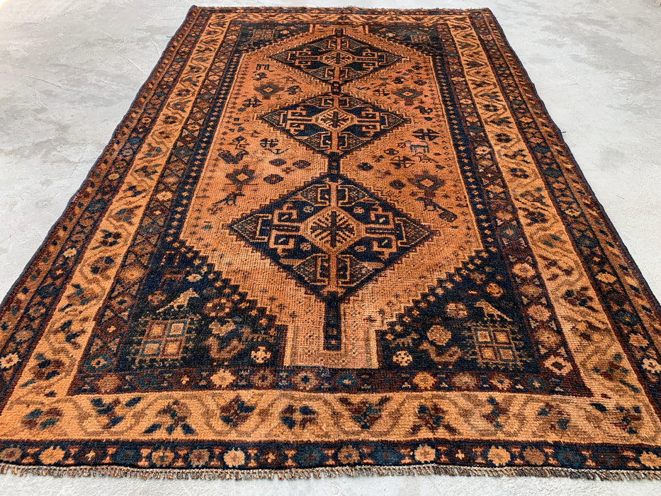 KBHM-1130 Hand-Knotted Persian Wool Rug – 7'9" x 5'1" Beige, Blue & Brown Tribal Geometric Area Rug
