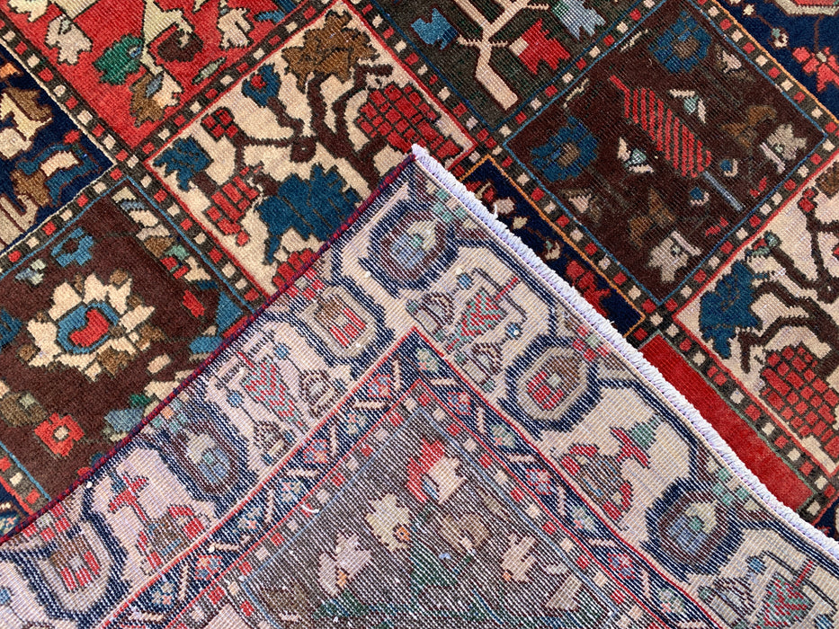 Handmade Persian Wool Area Rug 7x10 - Ivory, Navy, Red & Blue Traditional Garden Panel Persian Style Rug - Exact Size 9'5" x 6'5" - KBHM-1131