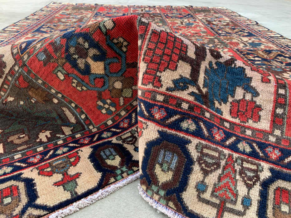Handmade Persian Wool Area Rug 7x10 - Ivory, Navy, Red & Blue Traditional Garden Panel Persian Style Rug - Exact Size 9'5" x 6'5" - KBHM-1131