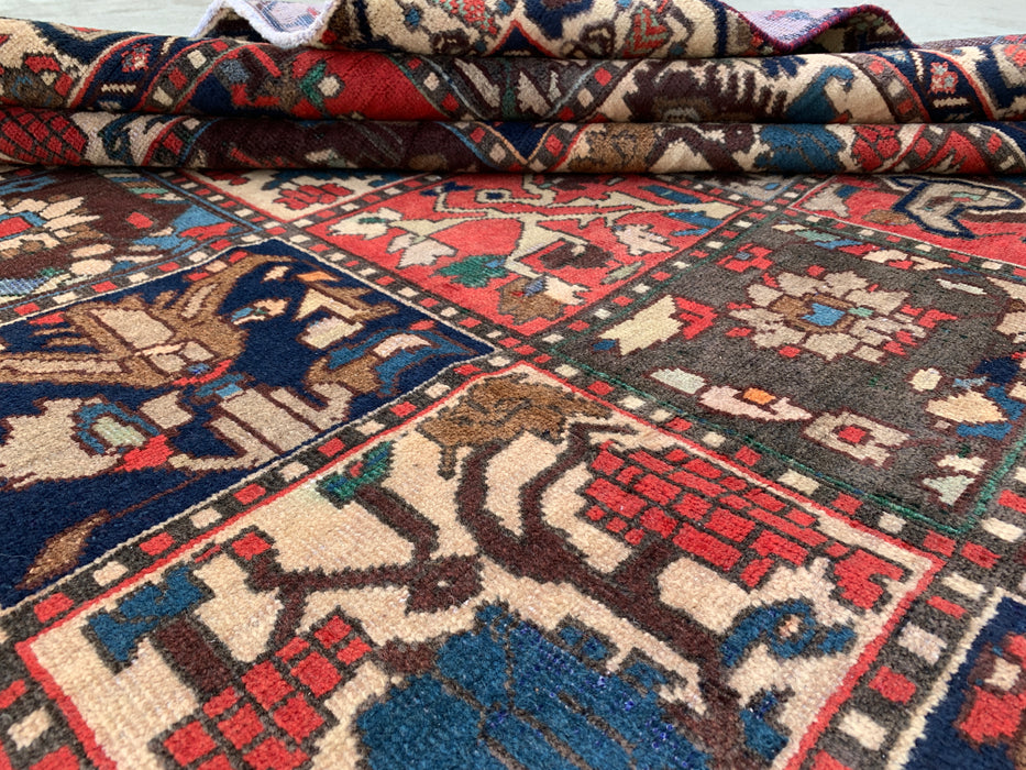 Handmade Persian Wool Area Rug 7x10 - Ivory, Navy, Red & Blue Traditional Garden Panel Persian Style Rug - Exact Size 9'5" x 6'5" - KBHM-1131
