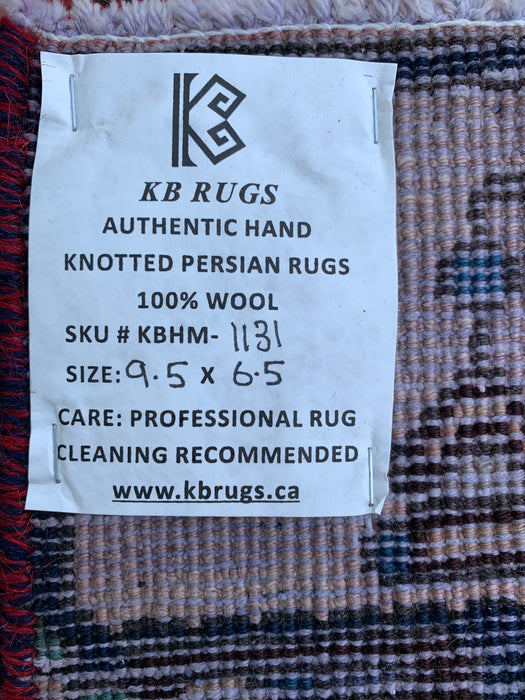 Handmade Persian Wool Area Rug 7x10 - Ivory, Navy, Red & Blue Traditional Garden Panel Persian Style Rug - Exact Size 9'5" x 6'5" - KBHM-1131
