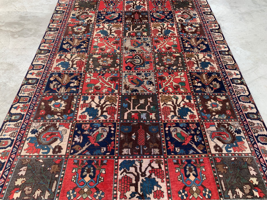 Handmade Persian Wool Area Rug 7x10 - Ivory, Navy, Red & Blue Traditional Garden Panel Persian Style Rug - Exact Size 9'5" x 6'5" - KBHM-1131